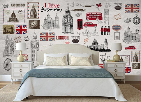Достопримечательности Лондона  в интерьере спальни