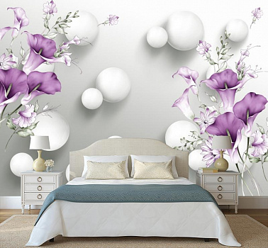 Белые шары с калами в интерьере спальни