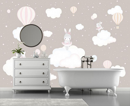 Зайчики в облаках в интерьере ванной