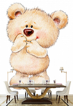 Медвежонок в интерьере кухни с большим столом