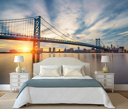 Манхэттенский мост в Нью-Йорке в интерьере спальни