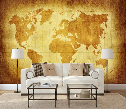Карта мира  в интерьере гостиной с диваном