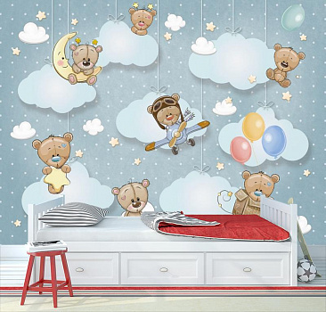 Мишки в облаках в интерьере детской комнаты мальчика