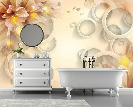 Цветок в белых кругах в интерьере ванной