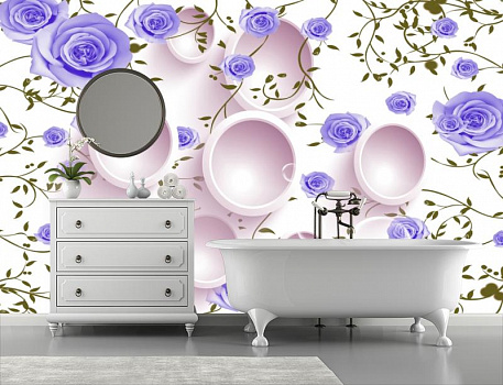 Синие розы с кольцами в интерьере ванной