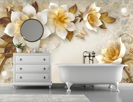 Цветы и жемчуг в интерьере ванной