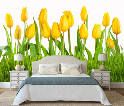 Желтые тюльпаны в интерьере спальни